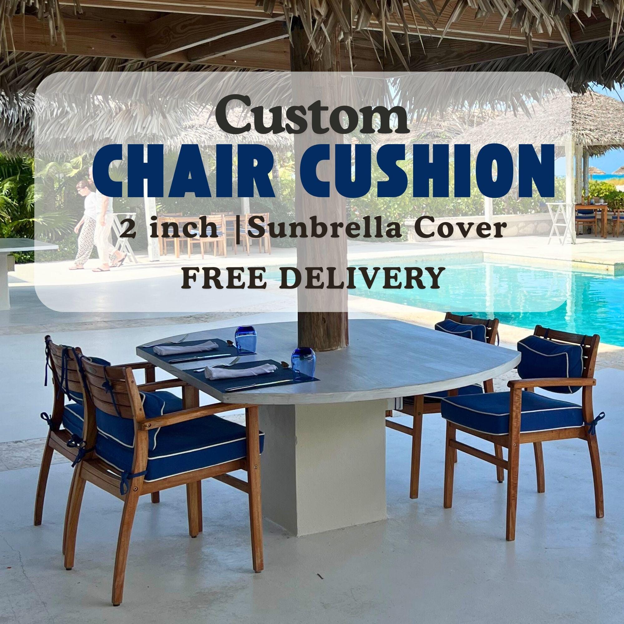Custom cushions for dining chairs, 2inch thick chair pads with HD foam in Sunbrella Fabric, armchair cushions, seat pillows