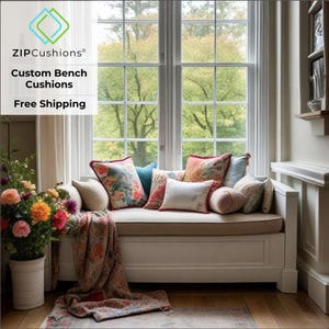 Gemütlicher Fenstersitz oder Sofakissen im Freien - nach Maß aus leicht zu reinigendem Sunbrella-Stoff