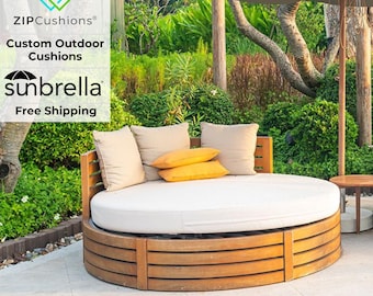 Custom Round Daybed Cushion – Fade-Proof, Weather-Resistant Sunbrella or Agora Fabrics for Outdoor Comfort.