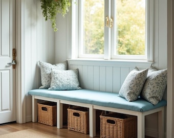 Mudroom Bench Custom Cushion, Indoor Entryway Seat Pad in Linen Cotton Blend – Storage Bench Cushion for Built-In Benches with Free delivery
