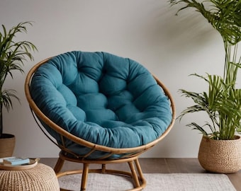 Handmade Linen Papasan Chair Cushion: Tufted Round Floor Pillow