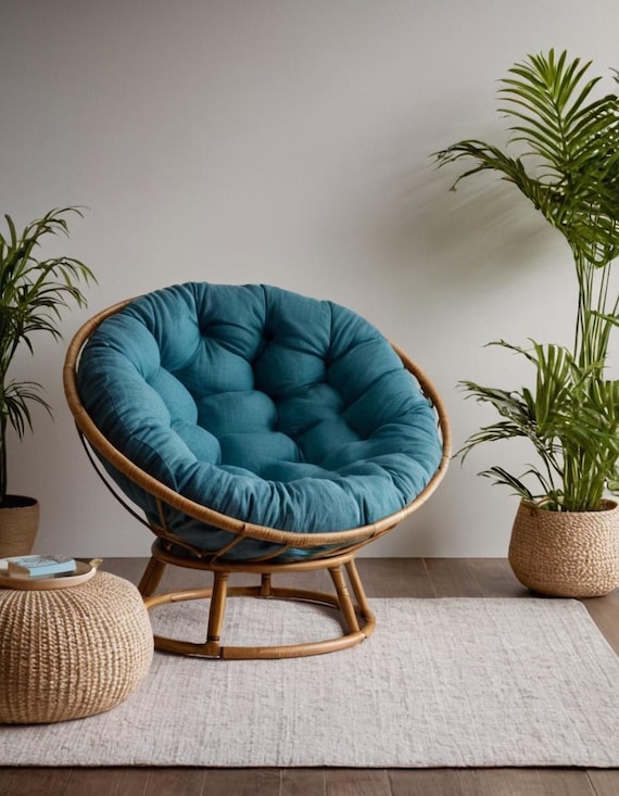 Handmade Linen Papasan Chair Cushion: Tufted Round Floor Pillow