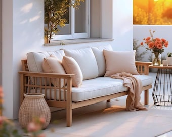 Coussins de canapé d'extérieur personnalisés, ensemble de canapé de terrasse Sunbrella sur mesure