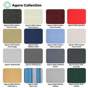 Outdoor Agora fabric swatch with stain-resistant finish, suitable for kids and pets—ideal for family garden seating cushions.