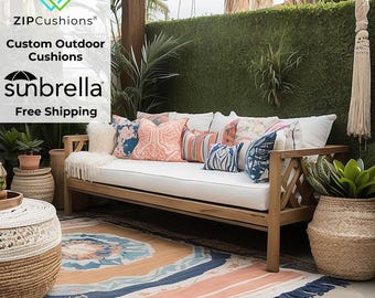 Custom Outdoor Sofa Cushions – Weatherproof Sunbrella & Agora Fabrics for Stylish and Durable Comfort, Free Shipping Included