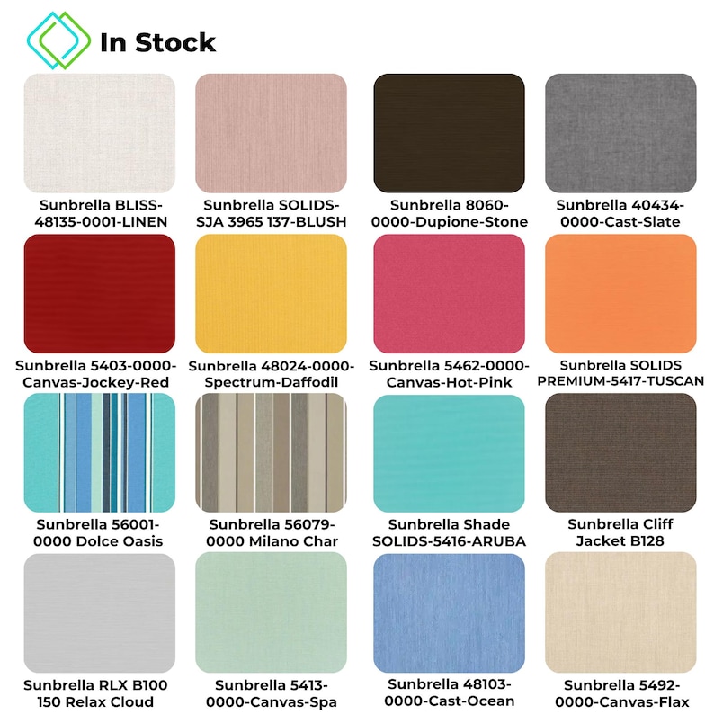 Premium Sunbrella fabric for making weatherproof patio bench cushions, swing seat pads, and balcony daybed covers.