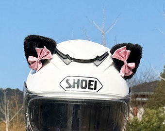 Lazos rosas orejas de oso casco decoración motocicleta esquí bicicleta casco accesorios gótico punk hecho a mano largo peluche manchado orejas de gato regalo para ella