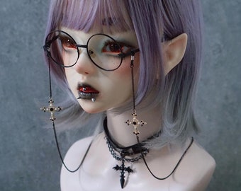 Cross Gothic Eyeglasses Chain, Black Punk Cool Glasses Hanging Charm, Cosplay Accessories, Halloween, Binary Glasses Frame,Gift for Her