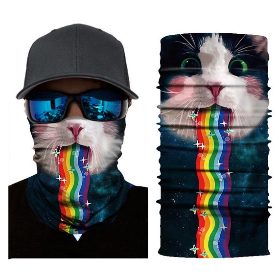 Cute Rainbow Cat Print Neck Gaiter Face Cover Mask for Men & Women