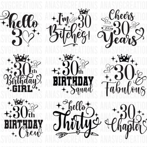 30歳の誕生日バンドル SVG、誕生日 SVG、30歳の誕生日の女の子 SVG、30歳の誕生日プレゼント 30歳の誕生日チーム Cricut SVG シルエット SVG