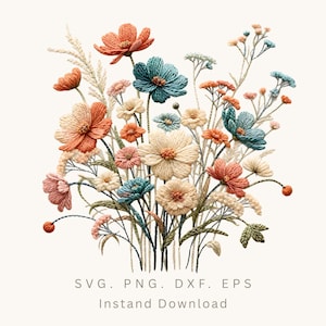 Kunstgarn Wildblumen PNG, Frühling Sommer Blumenmuster (Digitaler Download 4000x4000px )