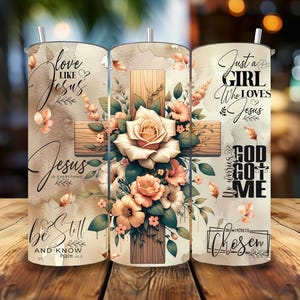 Christian Floral Cross Tumbler Wrap, 20 Oz Skinny Tumbler (PNG)
