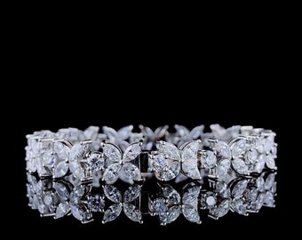 Rund Und Marquise Floral Lab Grown Diamant 9.00tcw. Armband in 14k-18k Gold, Blumenarmband, Natur inspiriertes Armband, Damen Armbänder