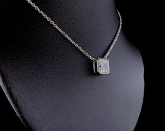 Asscher Cut Lab Grown Diamant 3.50ctw.Solitaire Halsketten-Set in 18k Gold, befestigte Anhänger-Halskette, Damenschmuck, formelle/lässige Halskette