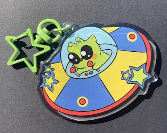 Alien Cat Raumschiff Acryl Schlüsselanhänger