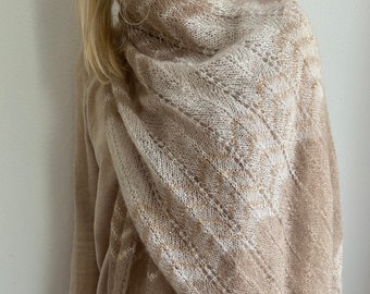 Shawl knitted soft silk mohair beige sequins
