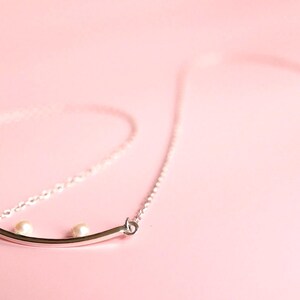 Handcrafted Sterling Silver Bar Necklace: Vintage Freshwater Pearls, 18in Curb Chain