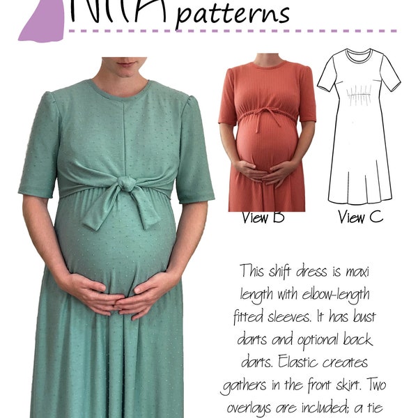 PDF Maternity Holly Shift Dress Sewing Pattern| Womens Modest Dress Pattern | Knit Dress|  NITA patterns