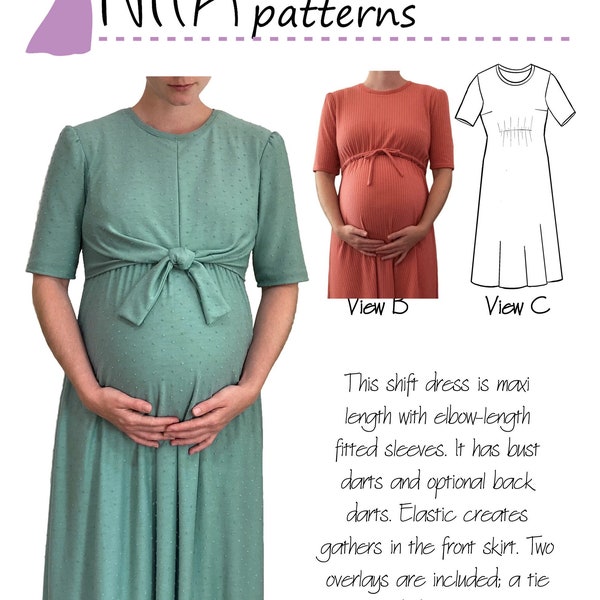 Maternity Holly Shift Dress Sewing Pattern| Womens Modest Dress Pattern | Knit Dress|  NITA patterns