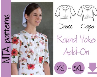 Round Yoke Dress Pattern Add-On | Women's Modest Dress, Cape Dress | Knit Fabric NITA patterns