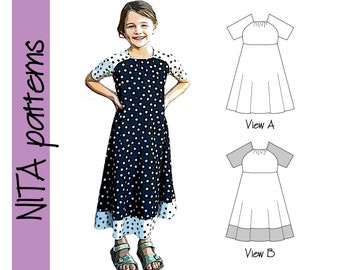 Quick Easy Raglan Dress Sewing Pattern | Girls Maxi Play Dress | NITA patterns
