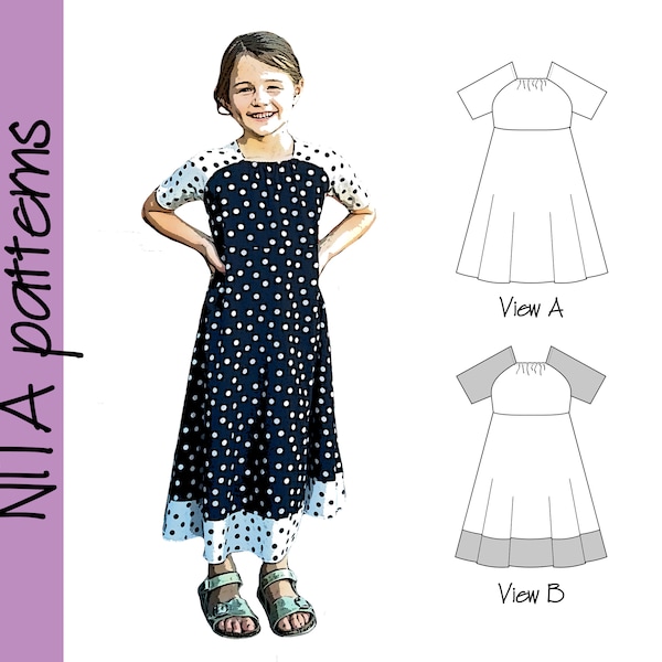 Quick Easy Raglan Dress Sewing Pattern | Girls Maxi Dress Pattern | Girls Knit Dress Sewing Pattern