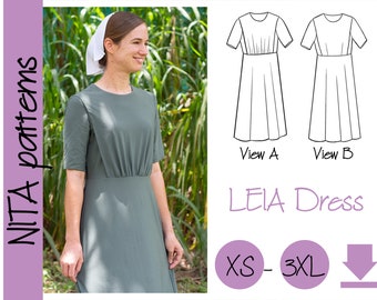 PDF Leia Cape Dress Sewing Pattern| Womens Modest Dress Pattern | Knit Dress|  NITA patterns