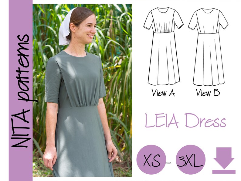 PDF Leia Cape Dress Sewing Pattern Womens Modest Dress Pattern Knit Dress NITA patterns image 1