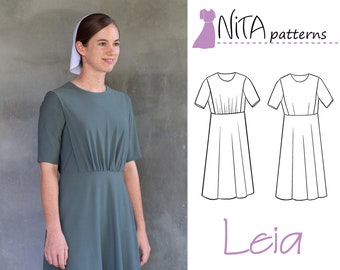 PDF Patroon bescheiden maxi-jurk dames | Leia Cape-jurk voor gebreide kleding |  NITA-patronen