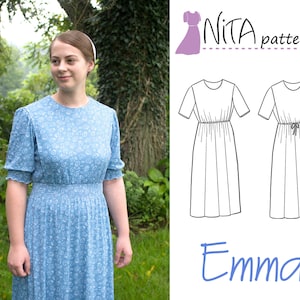 PDF Emma Drawstring Waist Dress Pattern | Bonus Puff Sleeve| Women&#39;s Modest Cape Dress | Knit Fabric, Emma Dress NITA patterns