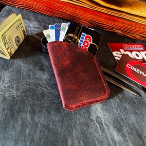Hecho a mano, cosido a mano, funda de cuero para tarjetas, billetera minimalista, billetera delgada para tarjetas, regalo para él, hombres, padre, papá, esposo, novio