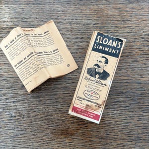 Antique Sloan&#39;s Liniment Box and Instructions Booklet | Victorian Medicine | Gilded Age Medical