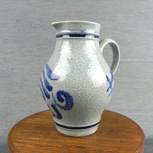 Salt Glaze Jug | Vintage Cobalt Blue with Grey Speckle Glaze | Gerzit Staffel Stoneware Pottery | Blue .25 litre Oil Jug Creamer