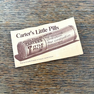 Carter&#39;s Little Pills-boekje | Geïllustreerd medisch pamflet | Vintage geneeskunde uit de jaren 60, Engels en Frans