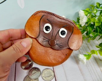 Leather Puppy Coin Purse | Little Dog Change Wallet | Vintage Leather Goods | Animal Change Pouch