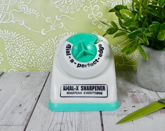 Dial-X Sharpener for Knives Scissors Tools | Vintage Turquoise Kitchen Gadget | Multi-Edge Knife Sharpener