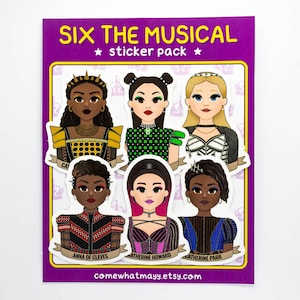 Six autocollants musicaux - Autocollants Broadway - Queens - Pack d’autocollants - West End - Aragon Boleyn Seymour Cleves Howard Parr