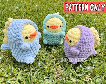 Crochet chick in dinosaur costume pattern/ digital download file