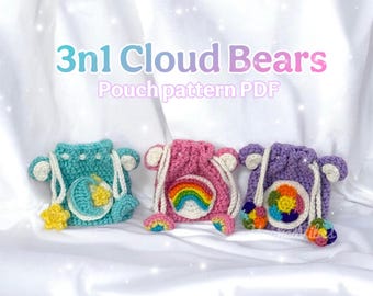 3n1 Crochet Bear pouch Pattern - Easy instructions | Harmony bear, Cheer bear, Bedtime bear Drawstring pouch