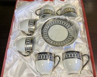 Set of 6 silver gold espresso, cappuccino tea set