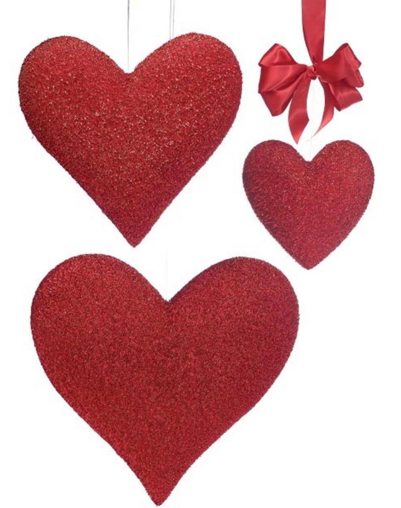 Red Hanging Heart, Foam Heart Decorations, Heart Wreath Attachment, Heart Door Hanger image 1