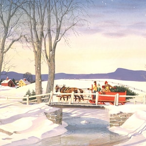 Ilustración original, Puente de caballete blanco de Charlotte Joan Sternberg, arte vintage