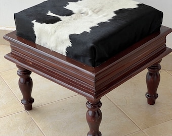 Beautiful Black And White Cowhide Ottoman Stool