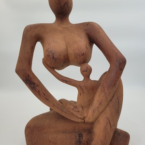 Exquisite handgeschnitzte Holzskulptur Darstellung Mutter und Kind, afrikanische Kunst