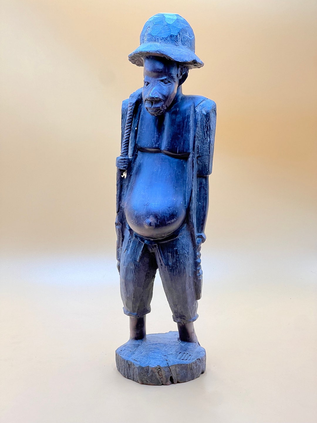Large Hand Carved African Tribal Wood Sculpture Statue of an