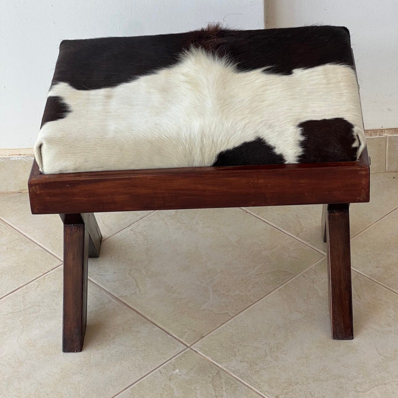Black and White Cowhide Ottoman X Leg Stool Etsy