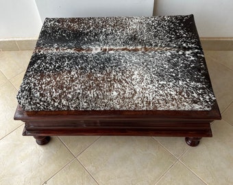 OTTOMAN TABLE, COWHIDE Furniture, Cocktail Table, Cowhide Home Décor, Leopard Cowhide, New Minimalist Tricolor Ottoman Cowhide Table