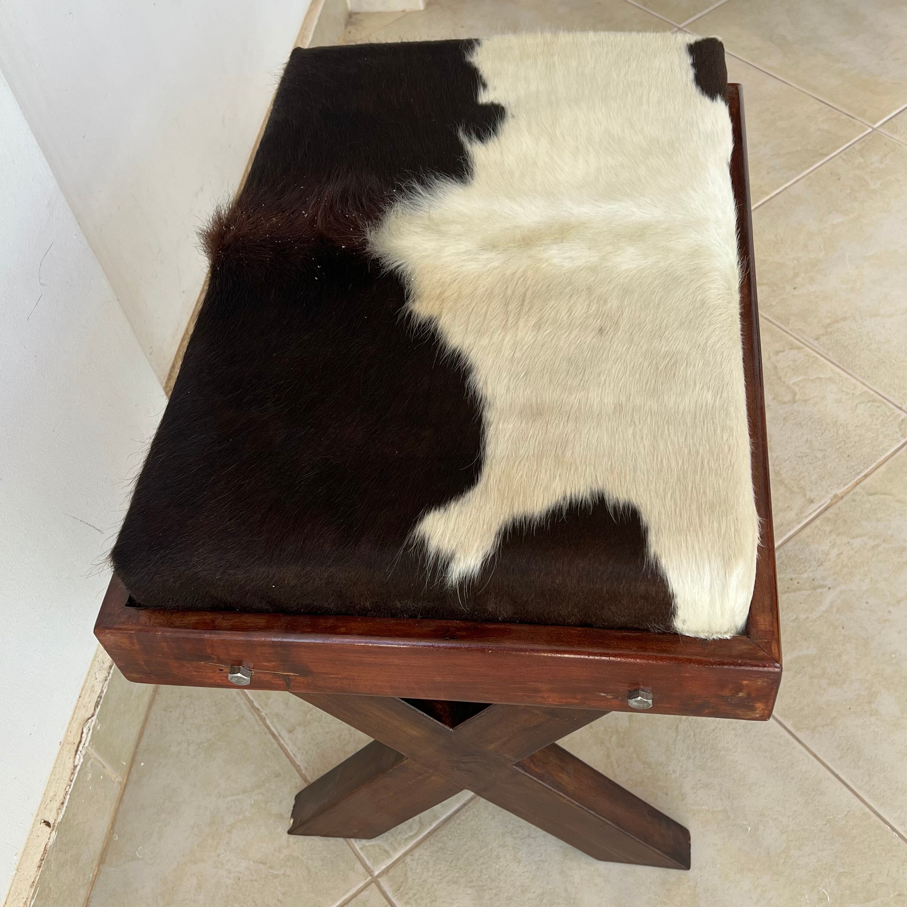 WL Black/White Cowhide Square Ottoman main image 0