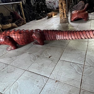 7.5ft Hand Carved Life-Size Wooden Crocodile Sculpture