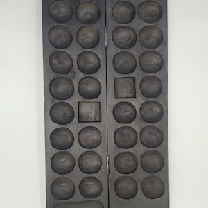 African Black Board Game, Bao Mancala With Wildlife Scene